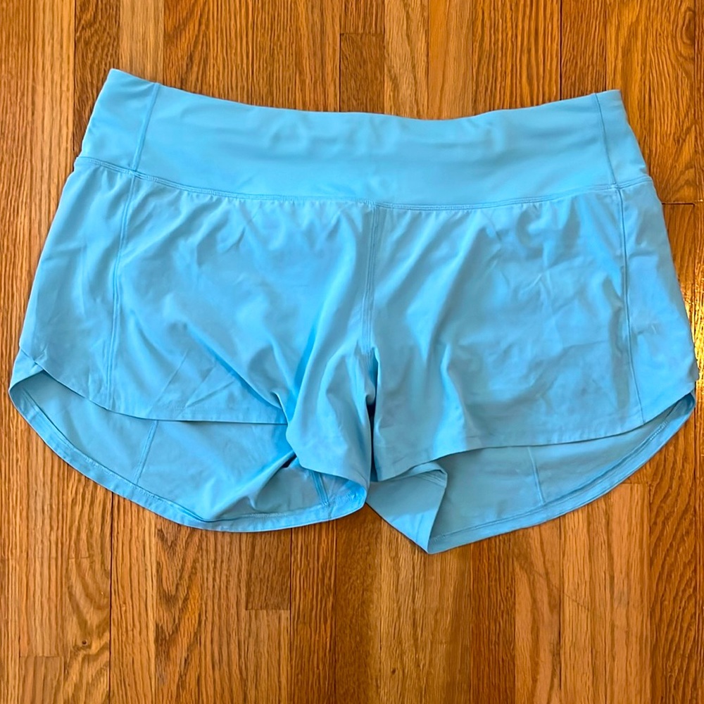 Lululemon Speed Up Mid-Rise Lined Short 4”, Blue Chill, size 12, EUC